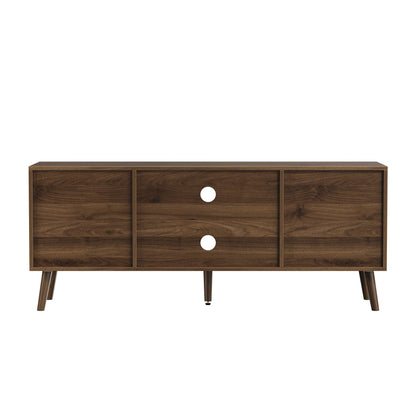 55" TV Cabinet With Vertical Groove Doors, Adjustable Shelves - Walnut