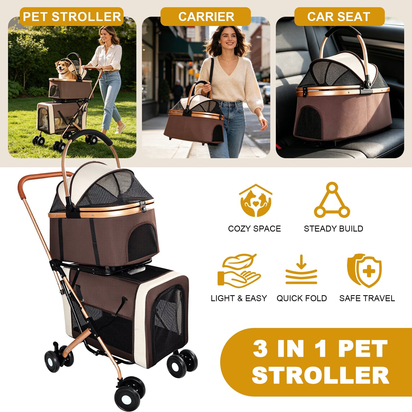 Double Pet Stroller for Dogs and Cats