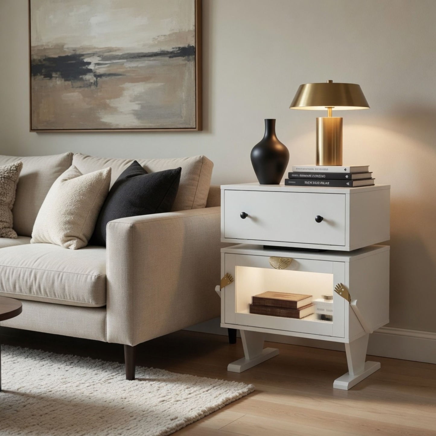 Robot LED Nightstand With 360° Rotating Drawer