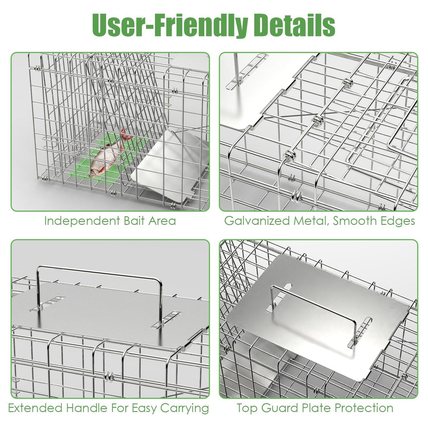 31×12×11" Folding Humane Animal Trap | Cage with Waterproof Cover & Gloves
