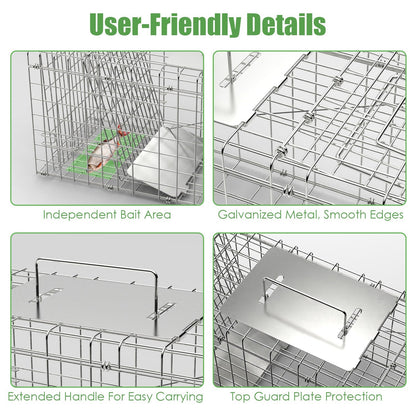 31×12×11" Folding Humane Animal Trap | Cage with Waterproof Cover & Gloves