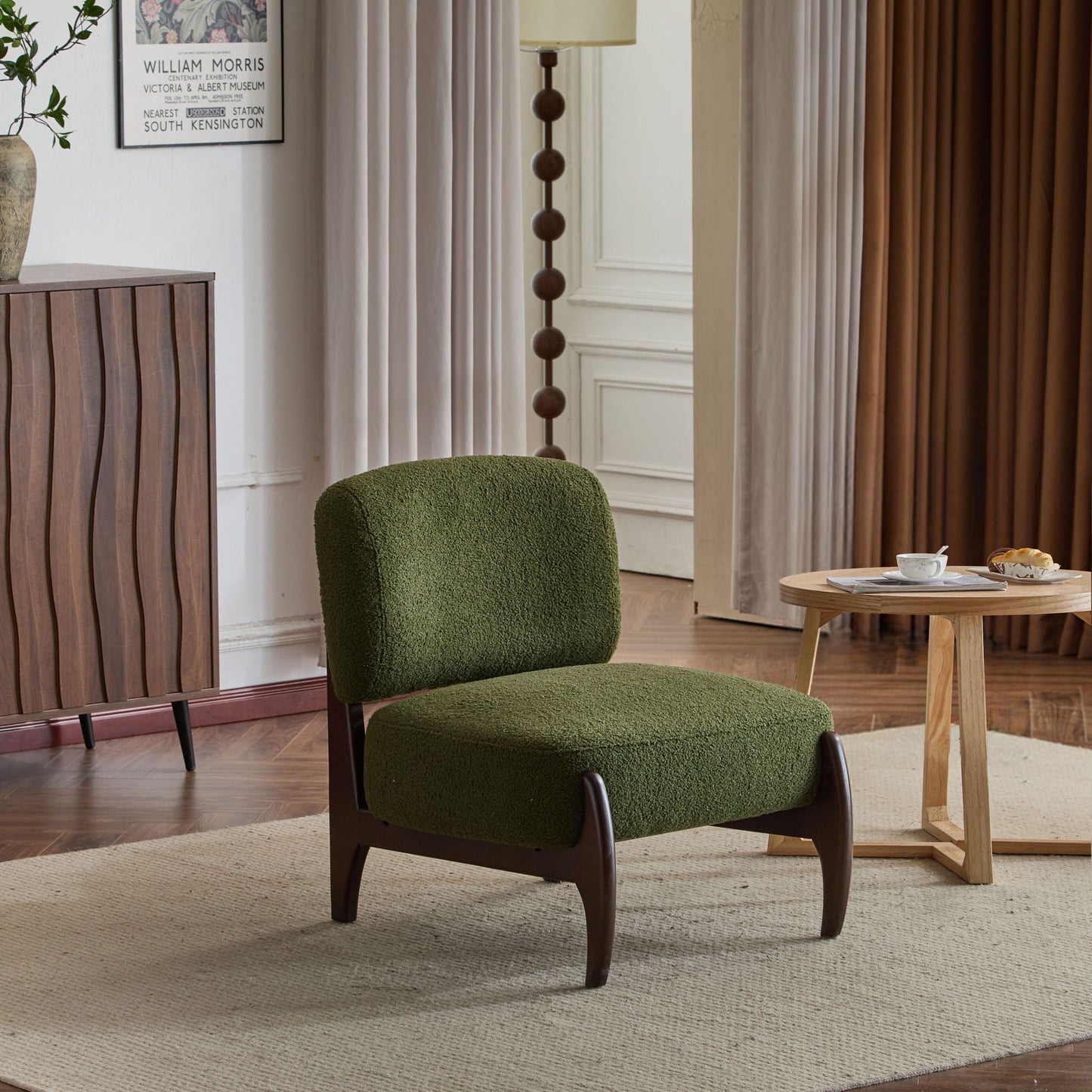 Modern Boucle Lounge Chair With Solid Wood Frame