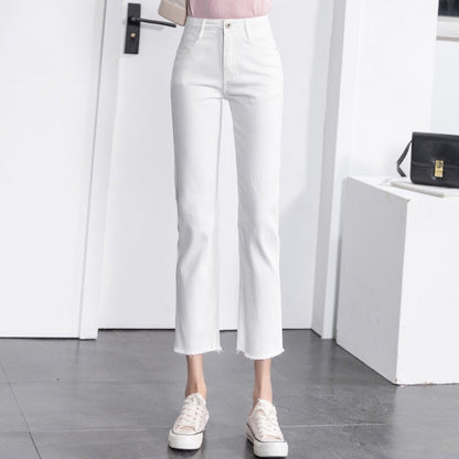 White Jeans Thin and Straight Slim for Spring and Autumn Cropped pants