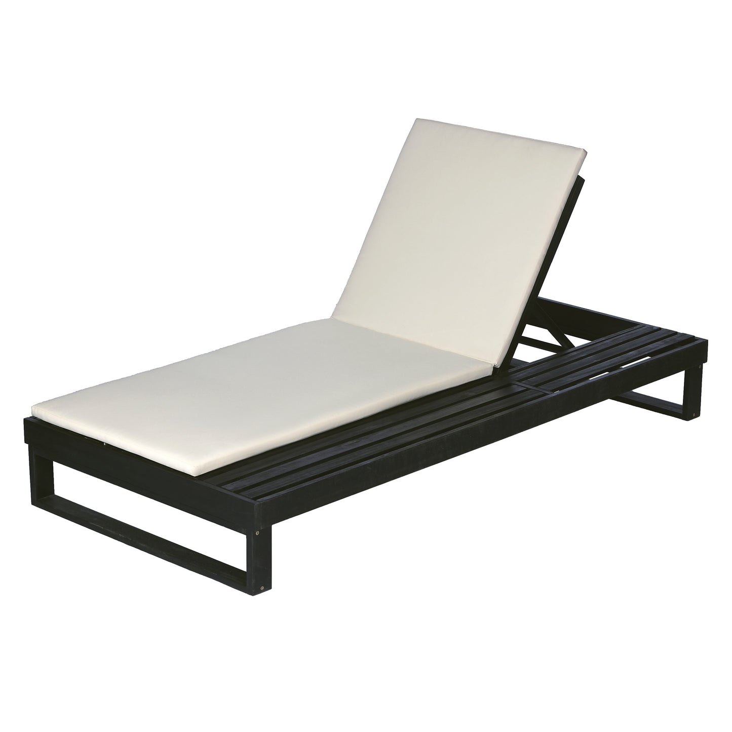 Black Acacia Wood Chaise Lounge with 1.57-Inch Cushions