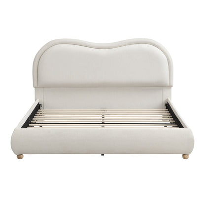 Upholstered Platform Bed Frame With Curved Headboard