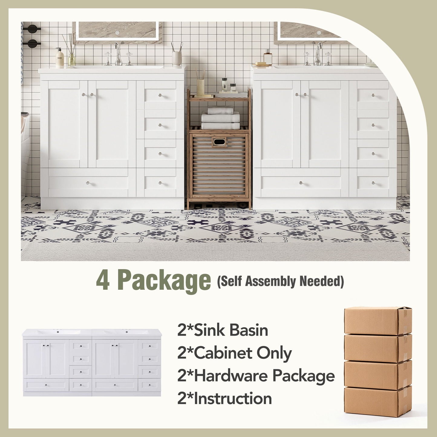 Shaker Free Standing Bathroom Vanity Cabinet & Sink, Soft Close Drawers, Soft Close Doors