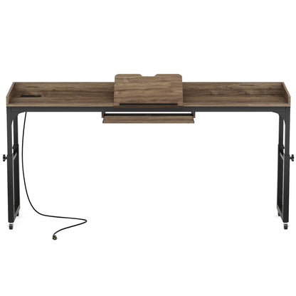 Adjustable Overbed Table With Wheels, Queen Size Mobile Desk - Dark Gray