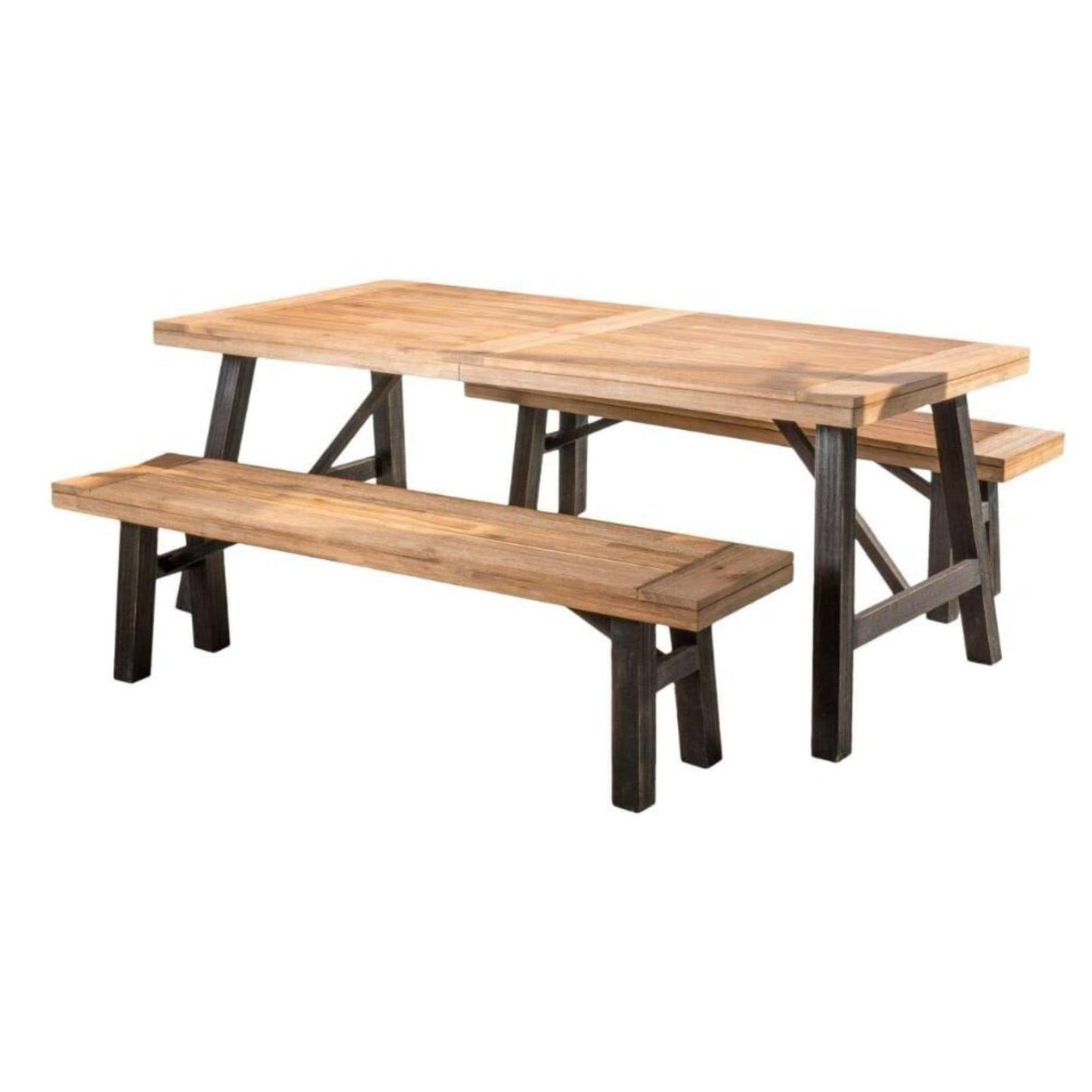 Outdoor Dining Set with 2 Benches and 1 Dining Table - Light Brown