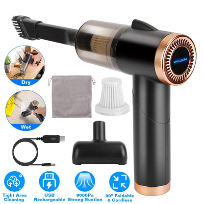 3 In 1 Cordless Handheld Vacuum Cleaner with Searchlight 120W 9000PA Portable Foldable Rechargeable Vacuum Car Home Duster with Brush Nozzle Long Nozz