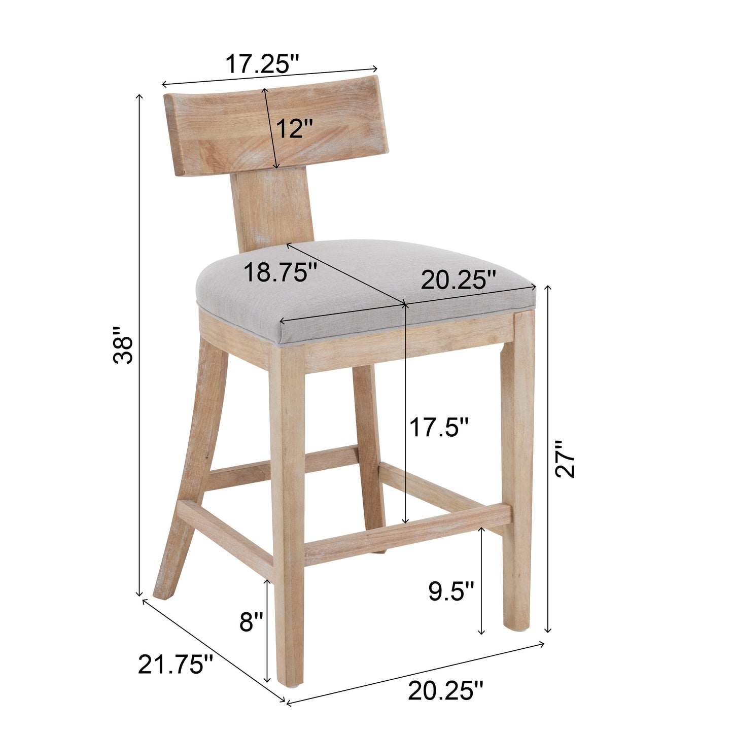 27" Counter Stools Set of 2, Upholstered Counter Height Bar Stools