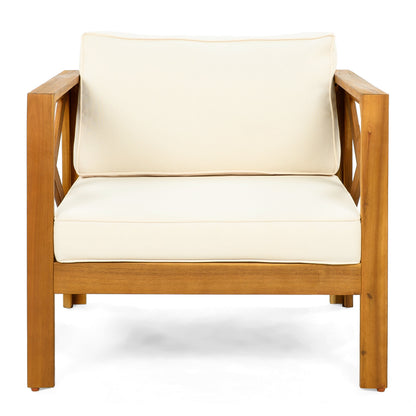 Outdoor Acacia Wood Club Wooden Armchair with Cushions (Set of 2)