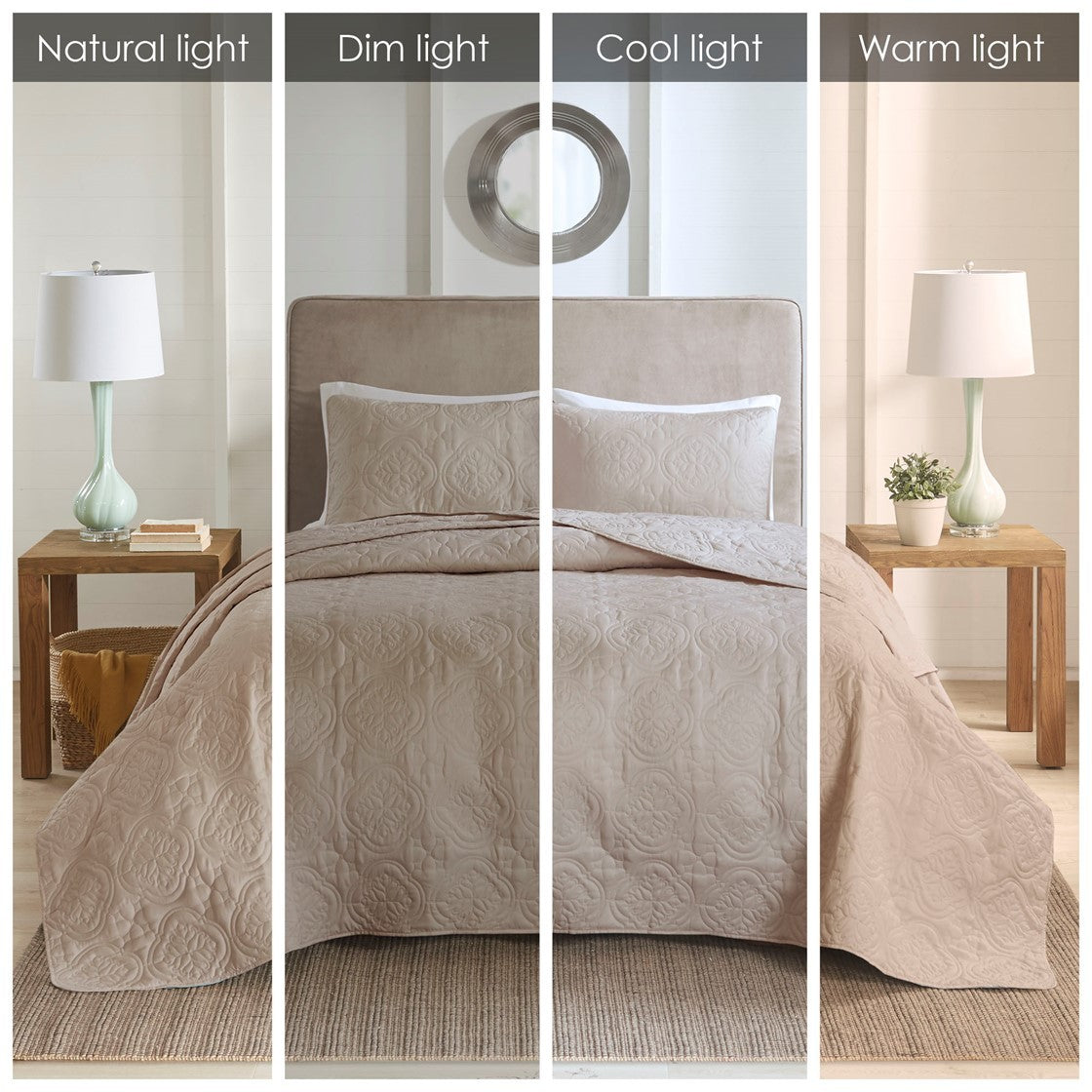 3 Piece Reversible Bedspread Set Khaki Full/Queen