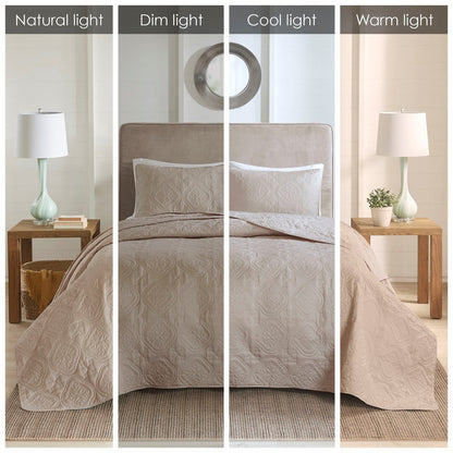 3 Piece Reversible Bedspread Set Khaki Full/Queen