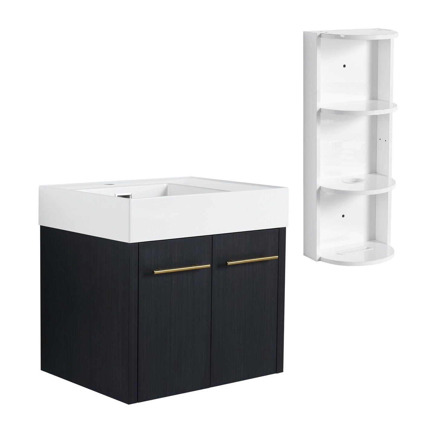 Modern Wall Mounted Bathroom Vanity with Resin Sink and Storage Rack