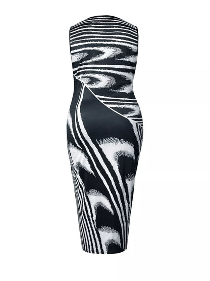Sleeveless Bodycon Maxi Dress with Abstract Print