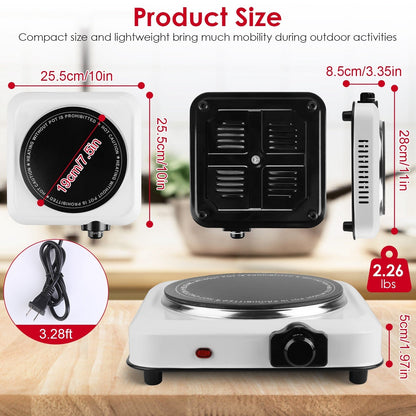 1000W Infrared Hot Plate – Portable Single Burner with Glass Cooktop