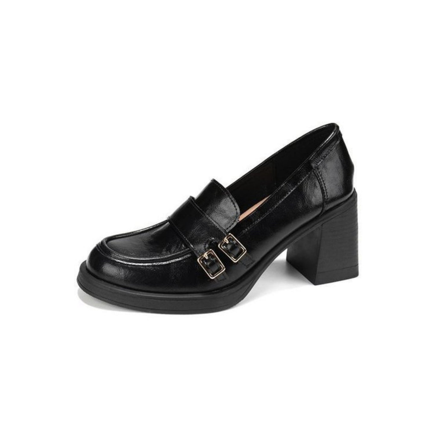 New Autumn British Style Platform Loafers For Women, Round Toe Flats With Metal Buckle Strap & Soft Sole