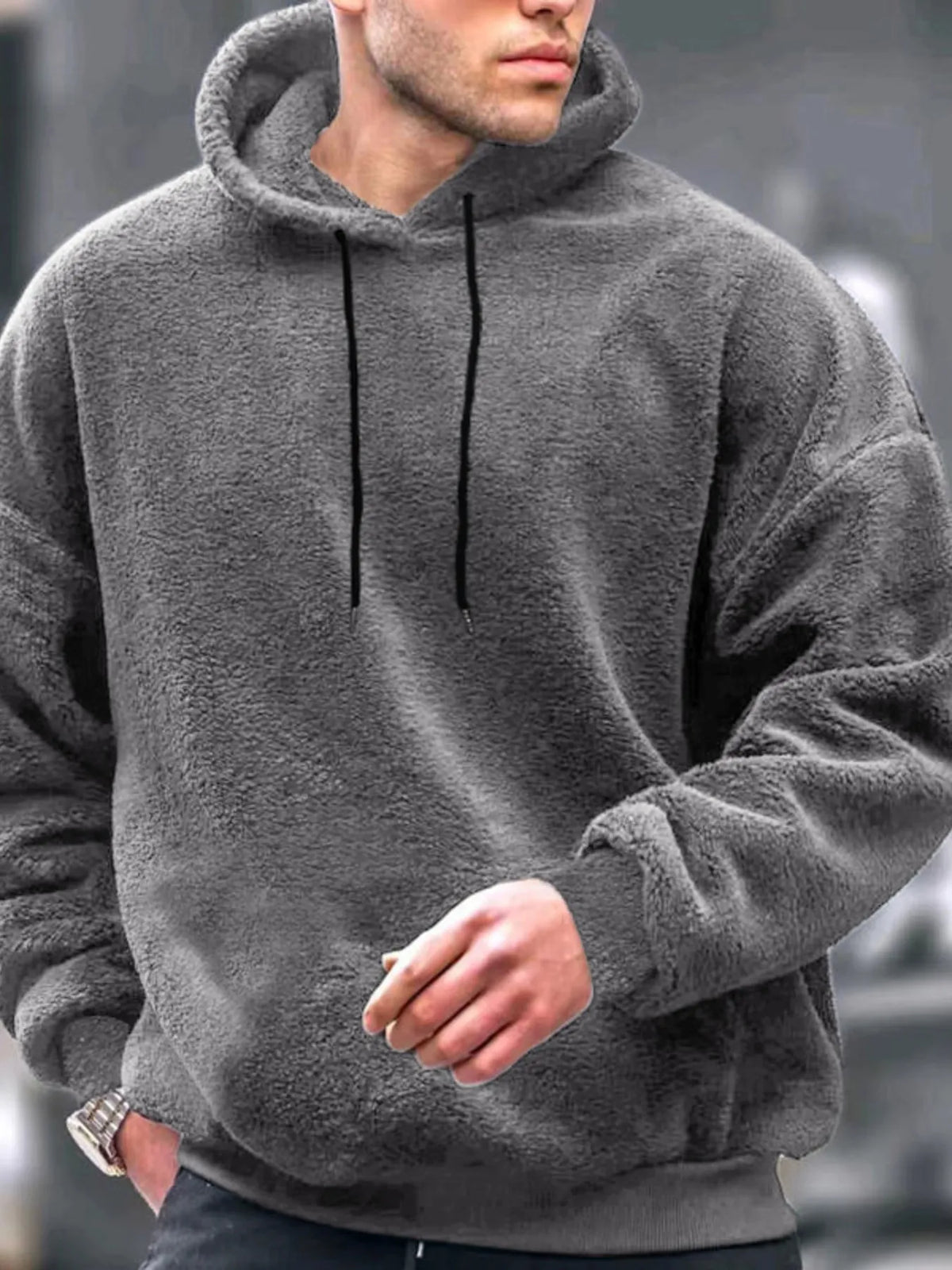 Men's Drawstring Long Sleeve Fleece Hoodie