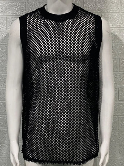 Men's Round Neck Hollow Out Sleeveless Knit Top