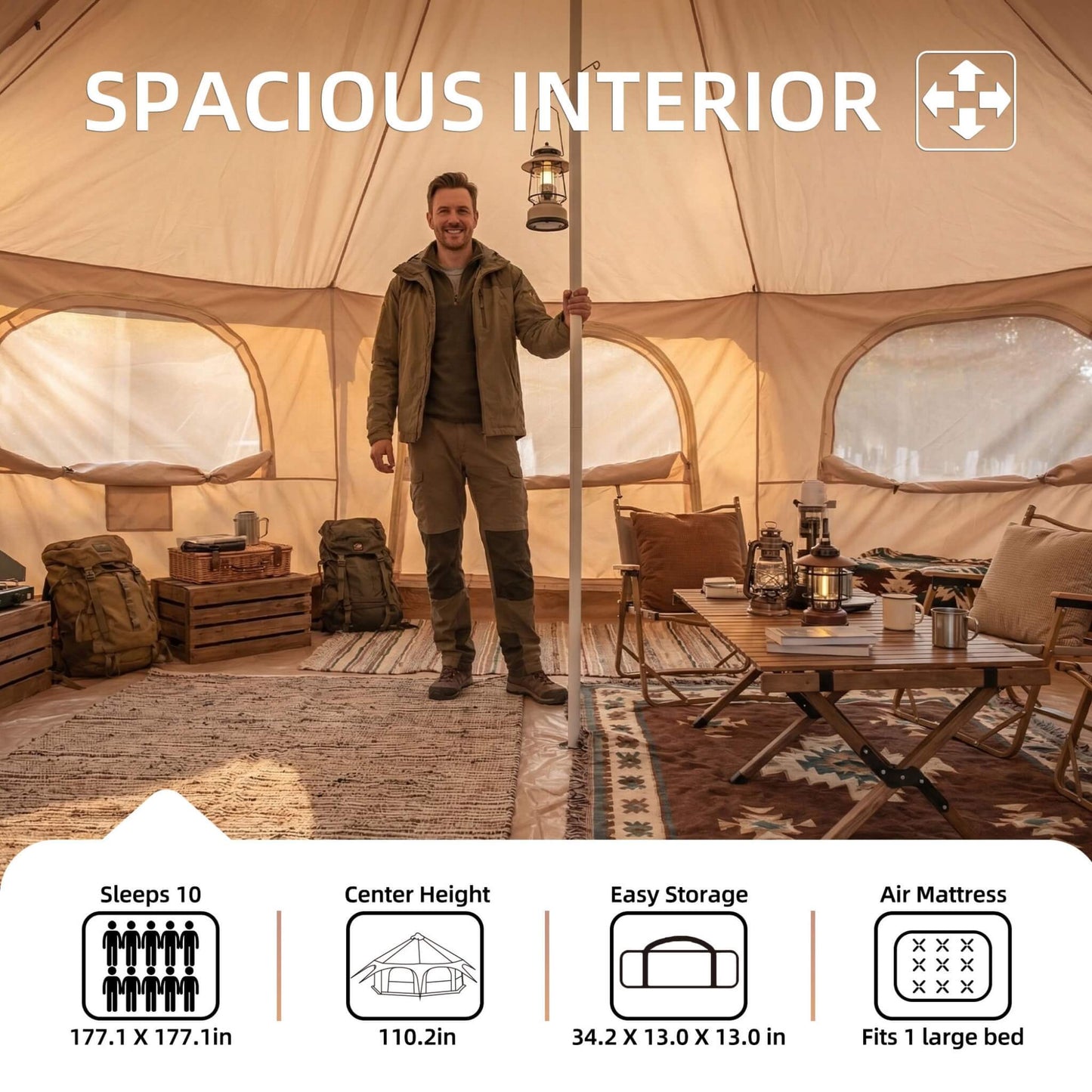 Large 15FT 600D Oxford Bell Tent With Stove Jack For Glamping And Camping (SAK10987)
