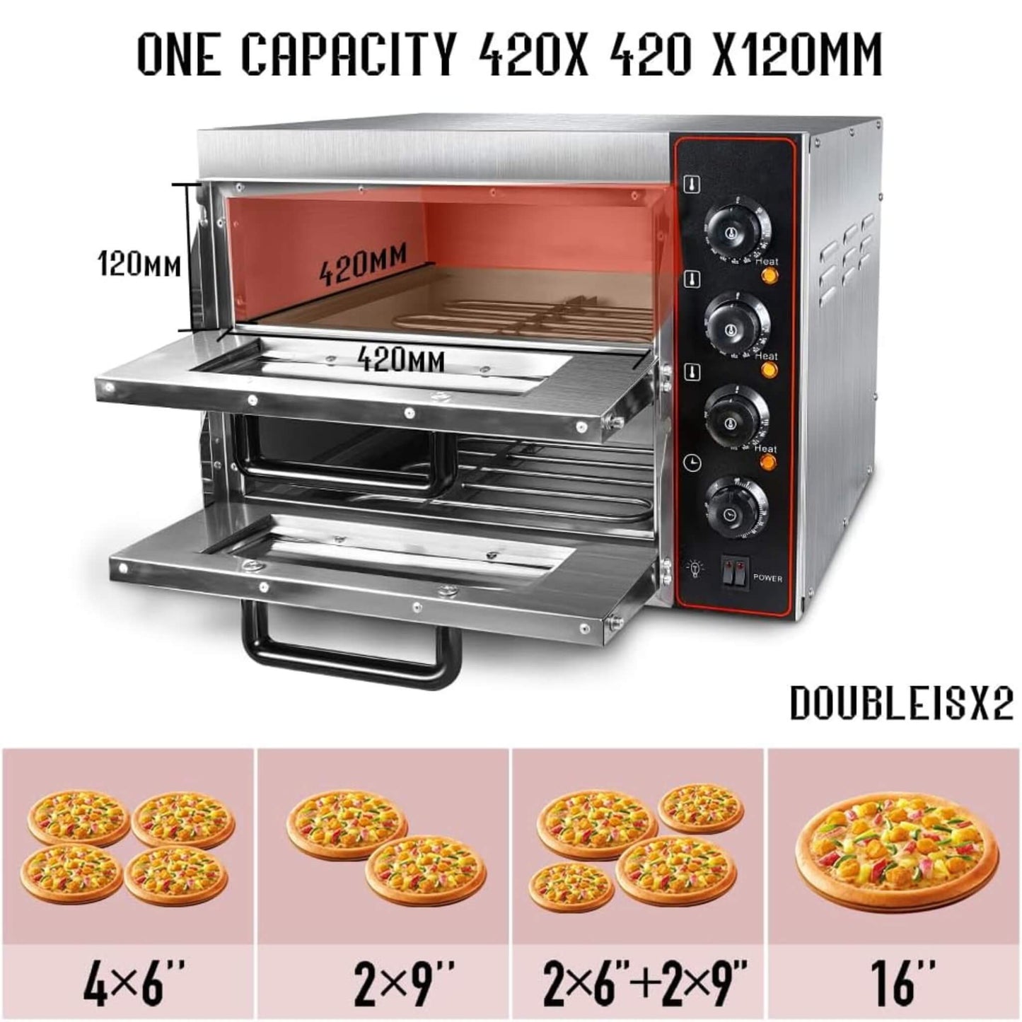 16-Inch Commercial Stainless Steel Double Deck 3000W 110V Electric Pizza Oven (SAK85429)