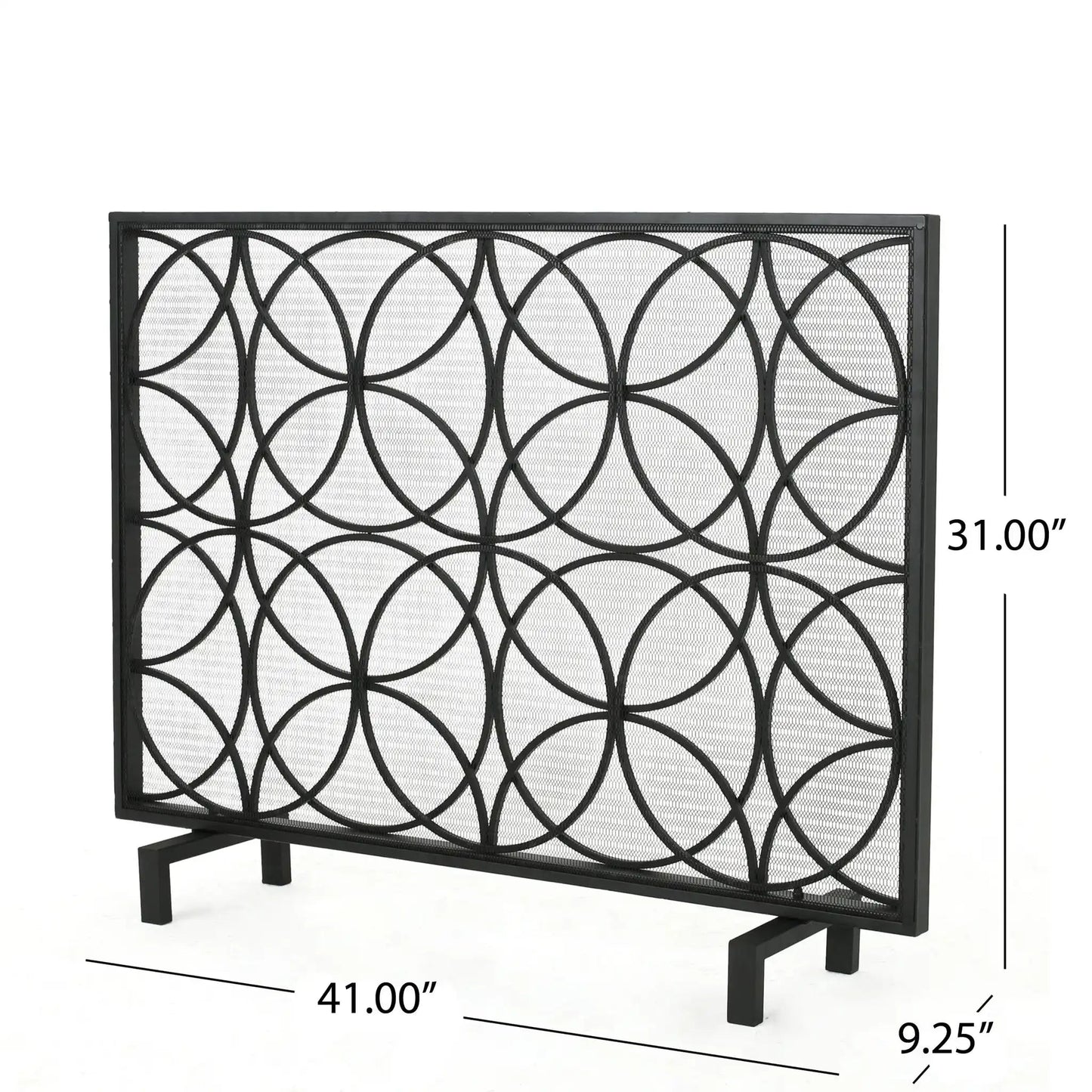 Thayer Single Panel Iron Fireplace Screen with Geometric Design