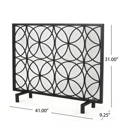 Thayer Single Panel Iron Fireplace Screen with Geometric Design