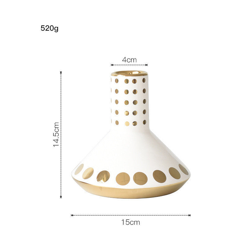 Gold-Plated Ceramic Vase Ornaments Golden Stripes Green Plant Hydroponic Flower Device