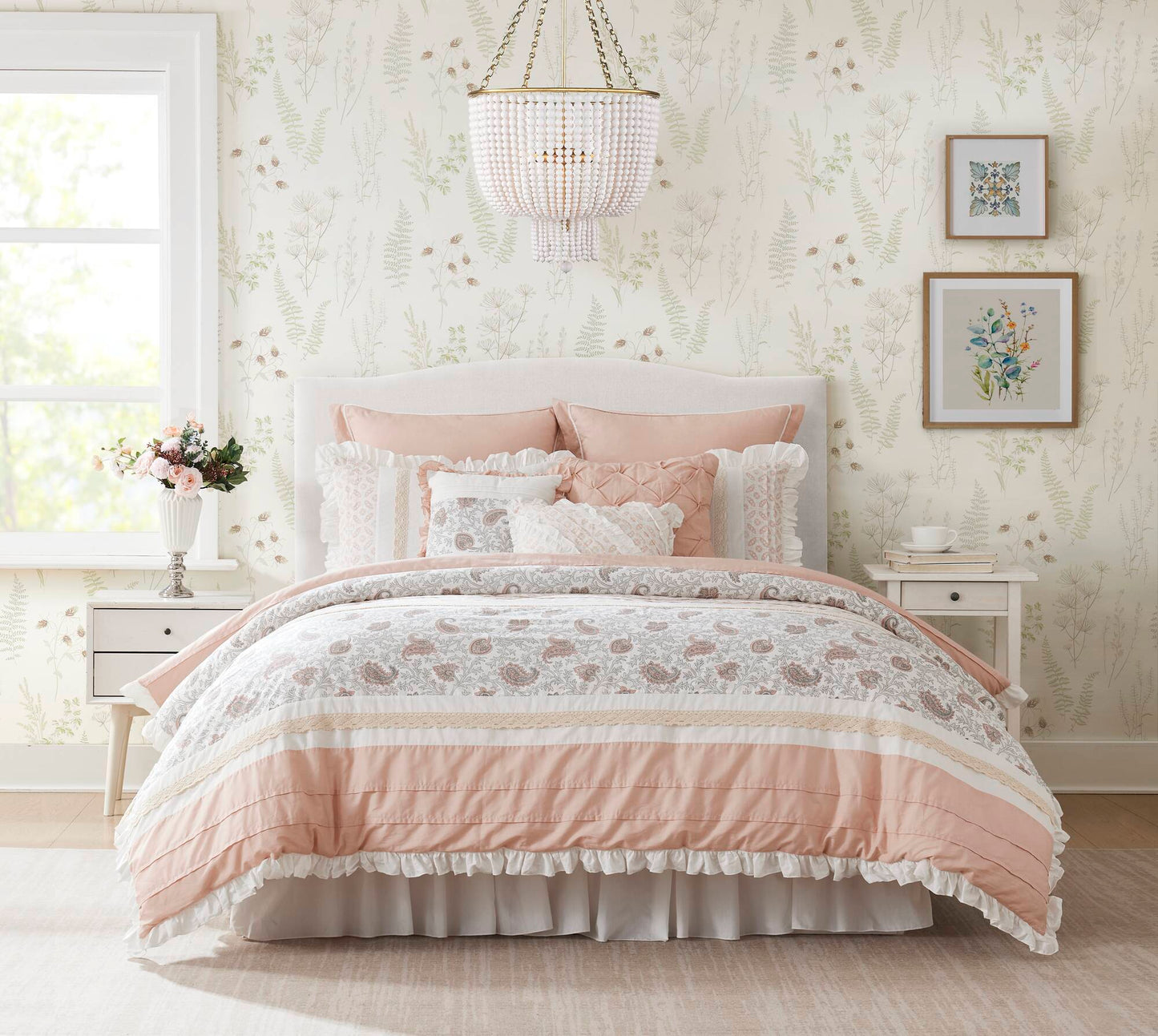 9 Piece Cotton Percale Comforter Set Blush