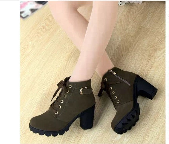 Cross-lace Thick-heel Martin Boots