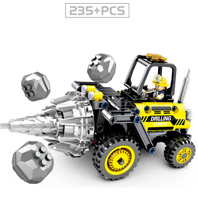 Senbao Technology Series Road Roller Drill Bit Machine Engineering Vehicle Intelligence Assembled Children's Building Block Toys
