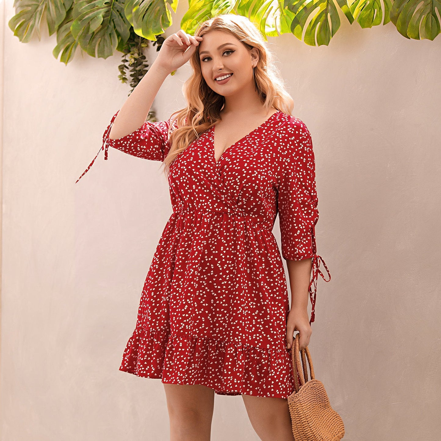Women's Printed V-neck Plus Size Dress