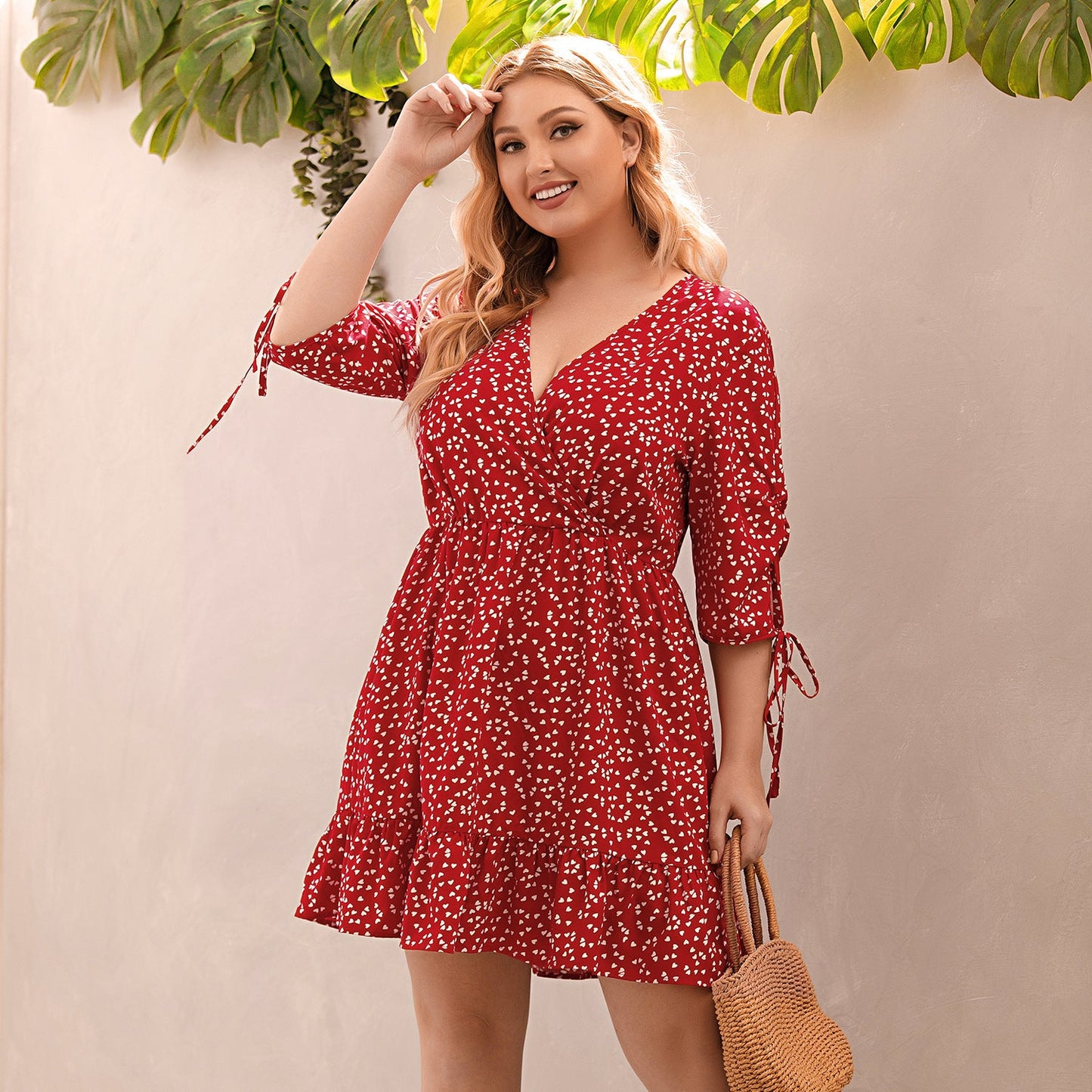 Women's Printed V-neck Plus Size Dress