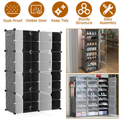 8-Tier Shoe Rack Organizer with Transparent Doors, 32 Pairs