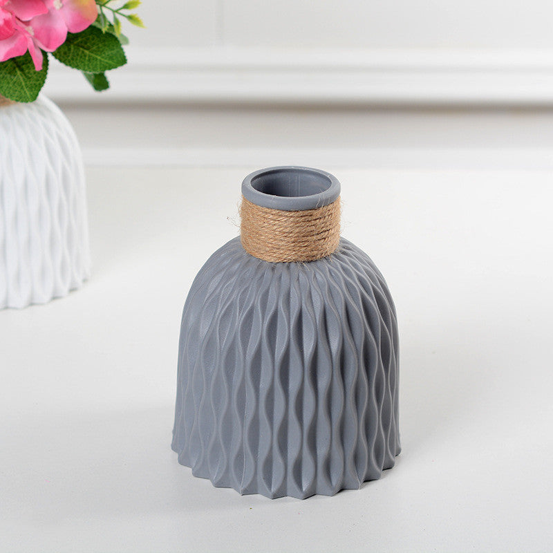 Corrugated Plastic Vase Imitation Ceramic Vase Nordic Plastic Flower Arrangement Living Room Decoration Flower Pot Flower Arrangement Basket