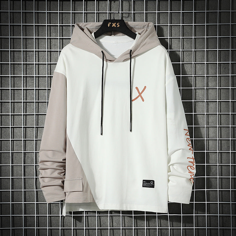 URBAN STYLE ALL SEASON Hooded  Stitching Contrast Color Sweater Jacket Male Plus SIZE