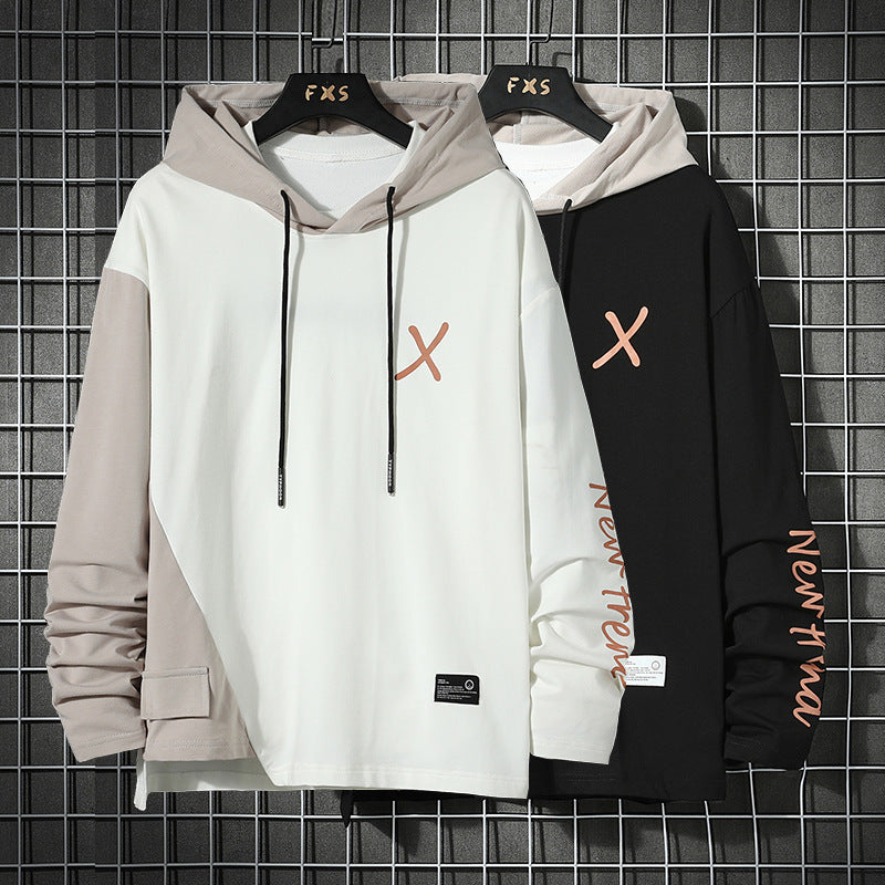 URBAN STYLE ALL SEASON Hooded  Stitching Contrast Color Sweater Jacket Male Plus SIZE