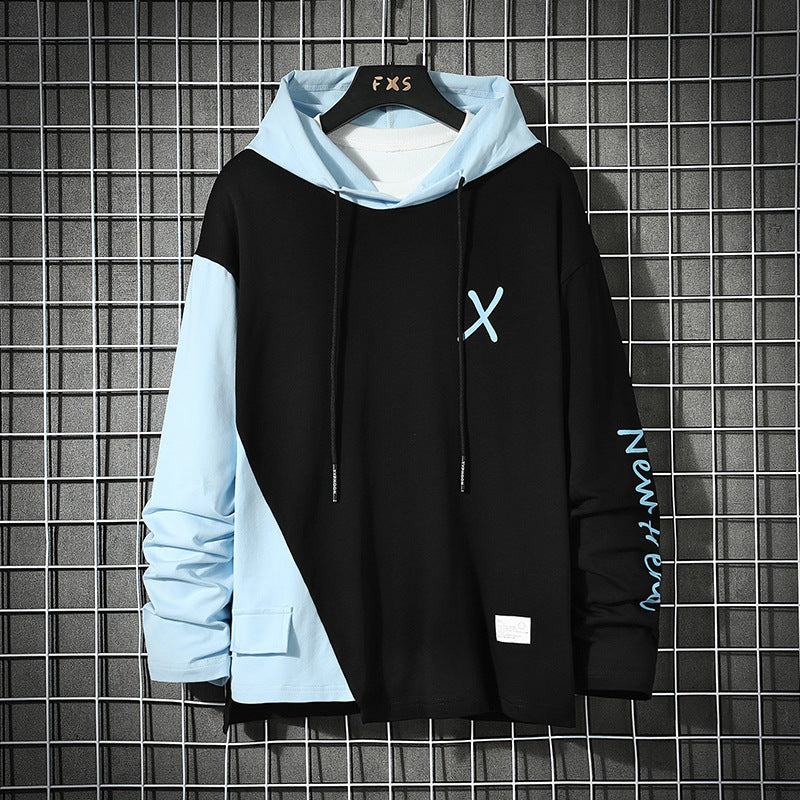 URBAN STYLE ALL SEASON Hooded  Stitching Contrast Color Sweater Jacket Male Plus SIZE
