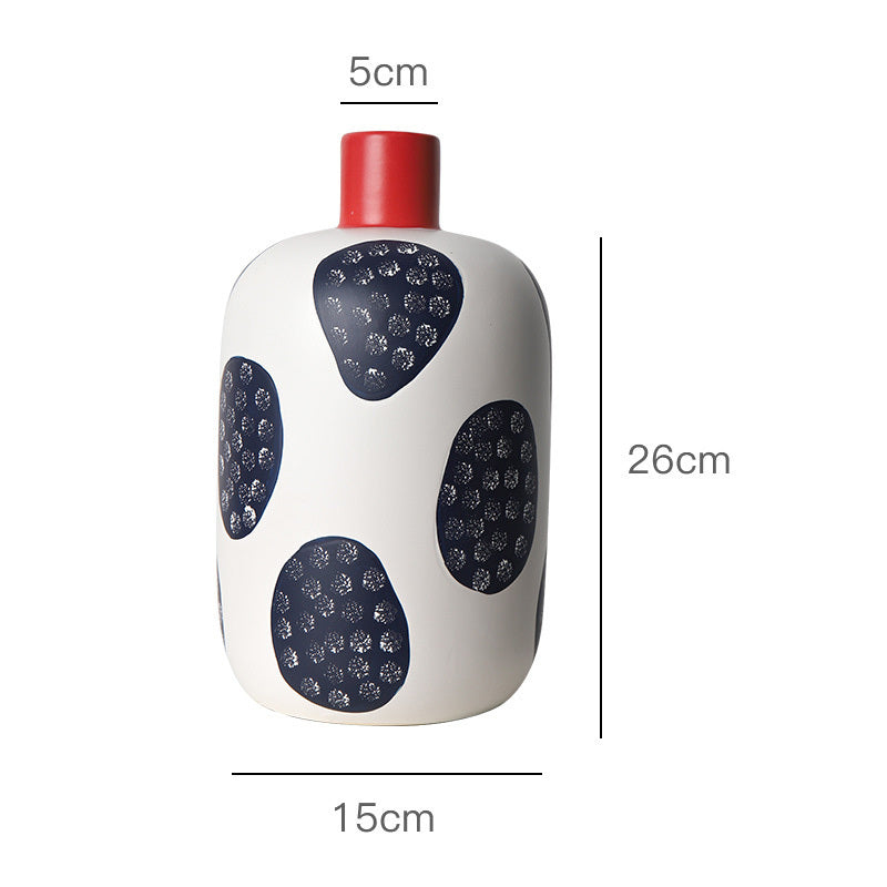 Japanese Style Creative Dried Flower Arrangement Blue Ceramic Small Mouth Vase Living Room Decoration Ornaments Leitler