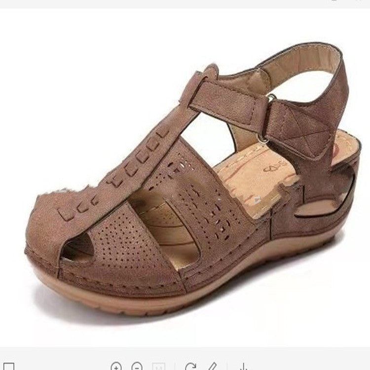Foreign Trade Sandals,Large Size Women Outer Pierced Shoes, Women Shoes, Summer Fashion Mid-Heel Soft Women Sandals