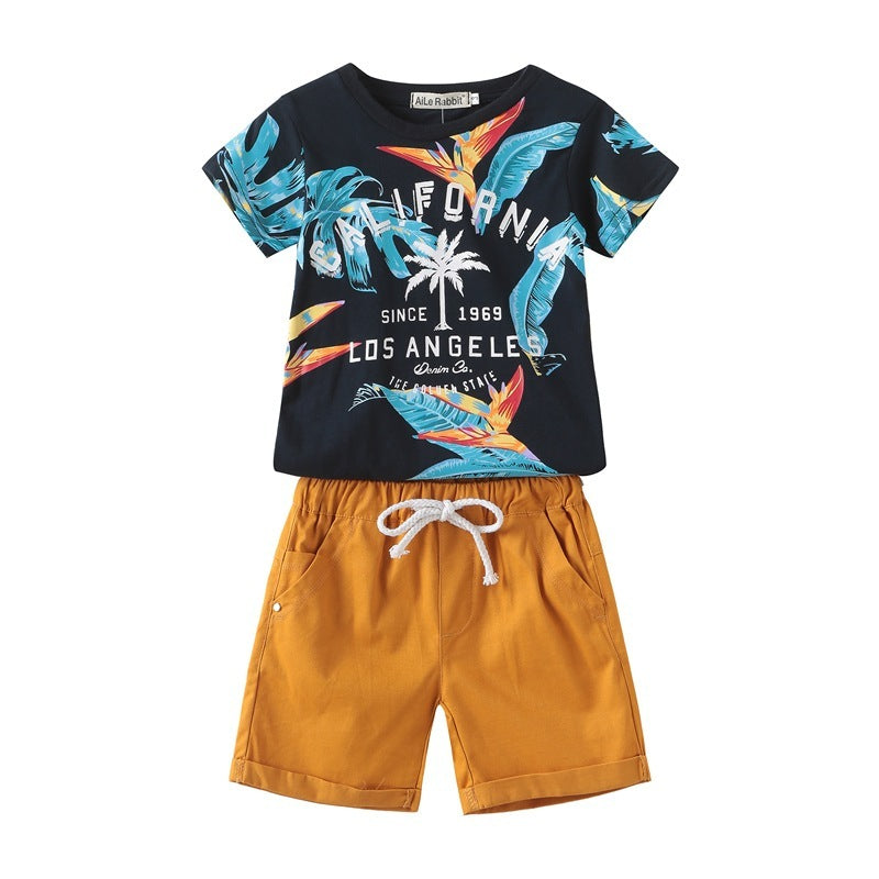 European And American Children'S Summer Children'S Short-Sleeved Shorts Boys Two-Piece Suit