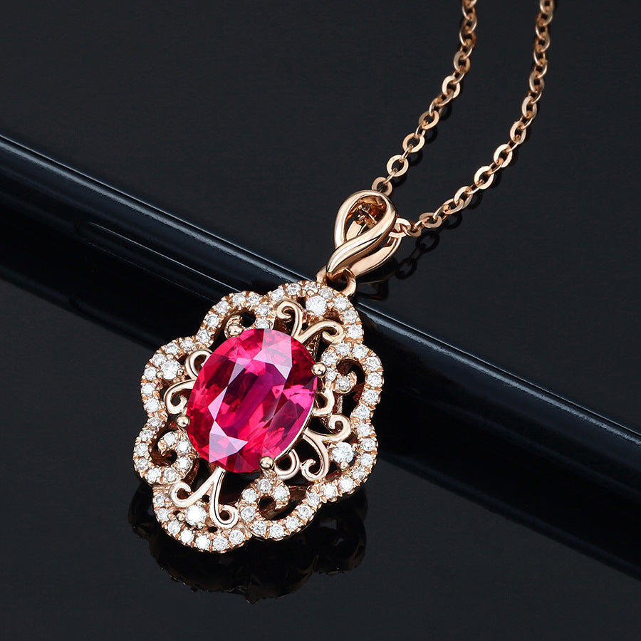 Silver Plated Rose Gold Pigeon Blood Red Necklace