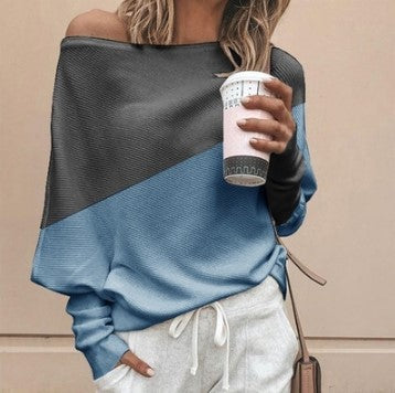 Loose Plus Size Women's Stitching Contrast Long Sleeves