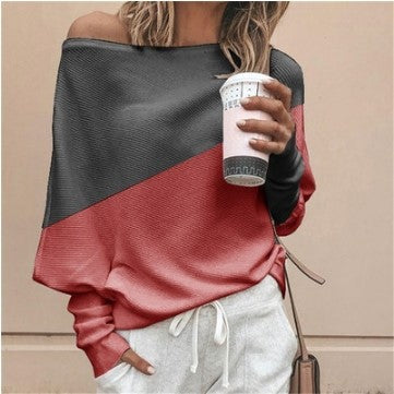 Loose Plus Size Women's Stitching Contrast Long Sleeves