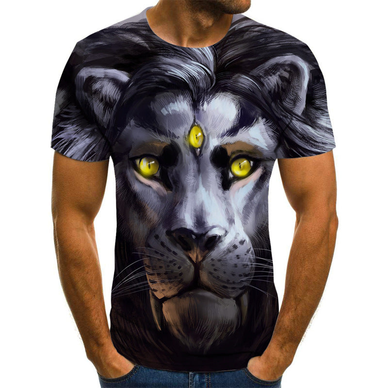Urban Safari Men's Lion T-Shirt - 3D Printed Animal Graphic Tee, Gold/Black Streetwear, Short Sleeve Crew