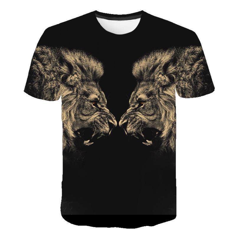 Urban Safari Men's Lion T-Shirt - 3D Printed Animal Graphic Tee, Gold/Black Streetwear, Short Sleeve Crew