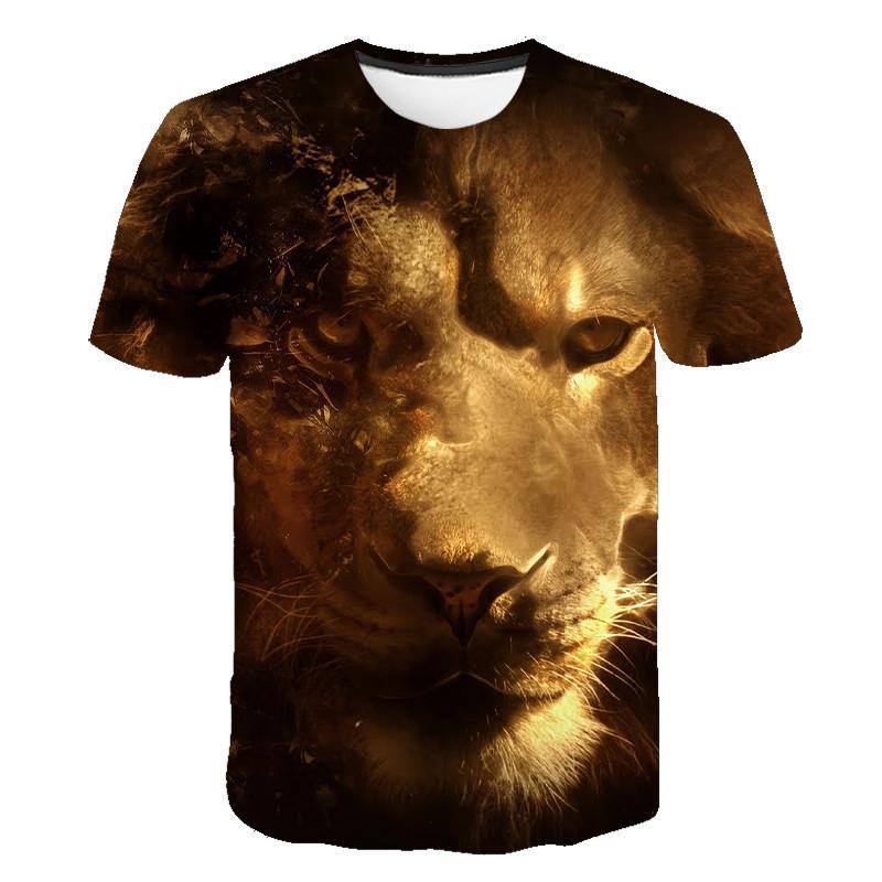 Urban Safari Men's Lion T-Shirt - 3D Printed Animal Graphic Tee, Gold/Black Streetwear, Short Sleeve Crew