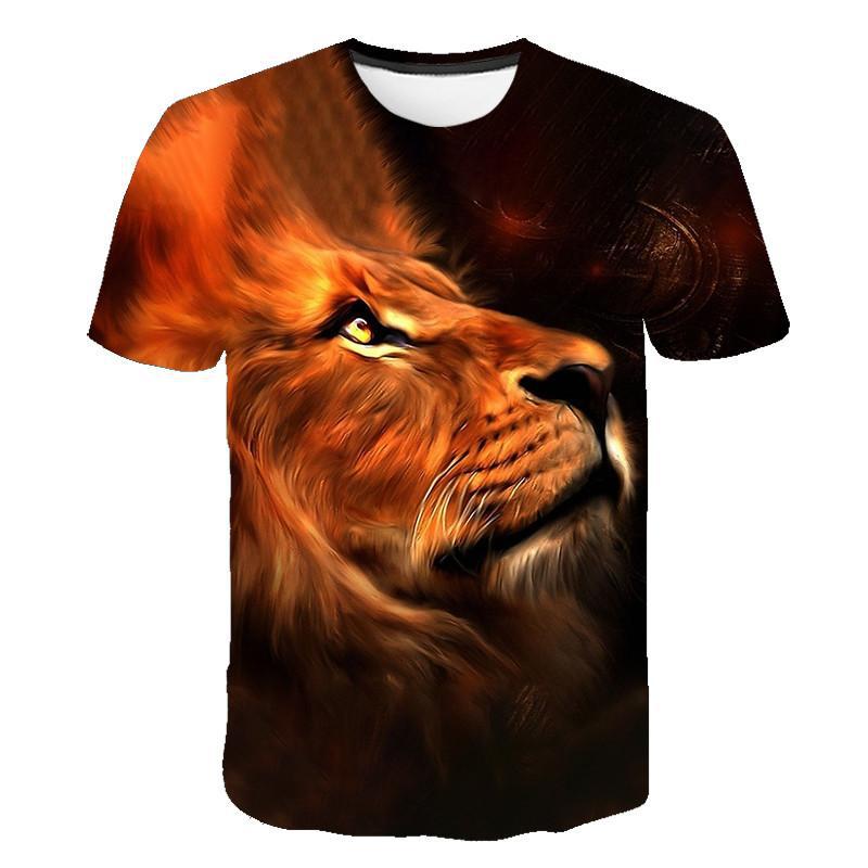 Urban Safari Men's Lion T-Shirt - 3D Printed Animal Graphic Tee, Gold/Black Streetwear, Short Sleeve Crew