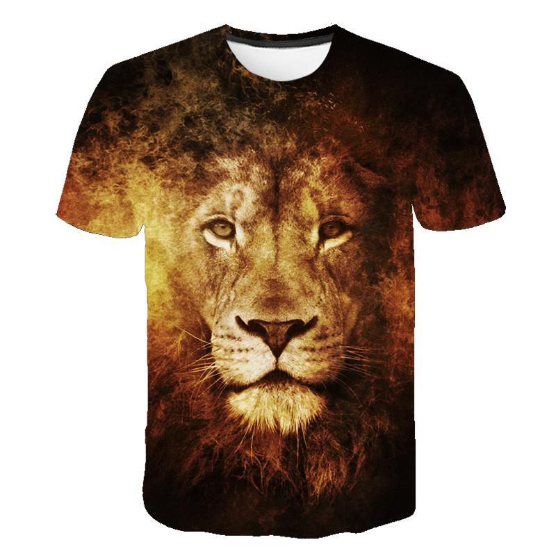 Urban Safari Men's Lion T-Shirt - 3D Printed Animal Graphic Tee, Gold/Black Streetwear, Short Sleeve Crew