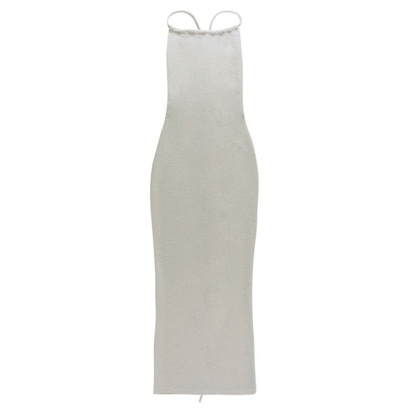 European And American Foreign Trade Women'S Clothing Kh21043 Bright Silk Sexy Halter Hot Girl Suspenders Straps Hanging Neck Bag Hip Dress Women